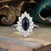 1 Carat Marquise Cut Black Onyx Ring Vintage Cluster Wedding Ring